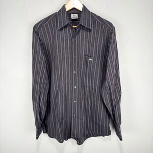 Lacoste Slim Fit French Collar Cotton Poplin Shirt Men Size 42 Brown Striped